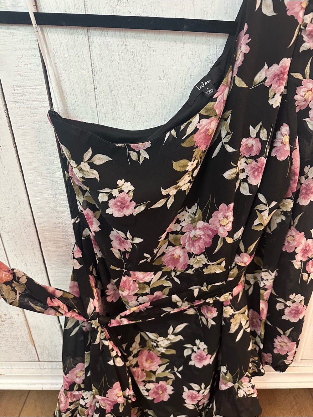 Lulu's Black One-Shoulder Floral Mini Dress with Pink Blossoms - Picture 3 of 3